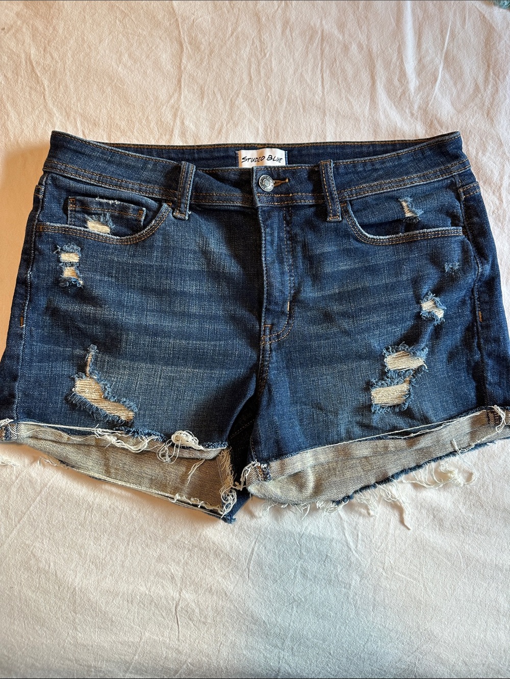 Studio Blue Ripped Cuffed Denim Shorts